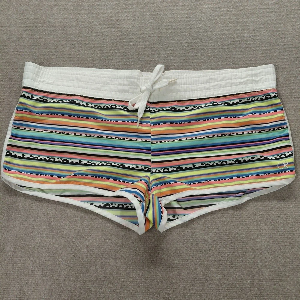Op Y2K Vintage Multi Stripe Lowrise Swim Athletic Drawstring Shorts Women's L